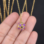 NM1255 Gold Plated Stainless Steel Chain Enamel Multi Colored Heart Ball Pendant Necklace for Women
