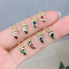 CZ8232 Dainty Jewelry supplies Tiny Mini Gold Plated CZ Micro Pave Babay Foot Footprint Charm,Small Cubic Zirconia Foot Charms