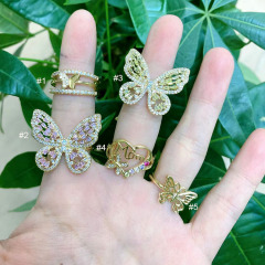 RM1348 Dainty Minimilast New Gold  CZ Paved Multi Colored Colorful Filigree Butterfly Rings for Ladies Women 2021