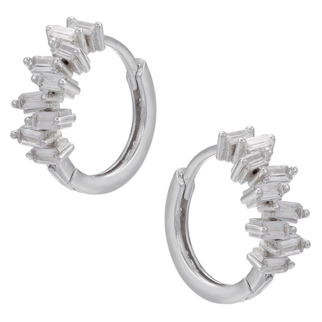 EC1791 2021Gold Plated Small Tiny Minimalist Baguette CZ Huggie Hoop Cartilage Earrings for Women