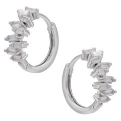 EC1791 2021Gold Plated Small Tiny Minimalist Baguette CZ Huggie Hoop Cartilage Earrings for Women
