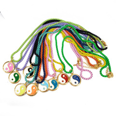 NM1080 2021 Summer Beach Jewelry Gold Plated Neon Enamel Rainbow Yin Yang Pendant with Enamel Box Chain Necklace