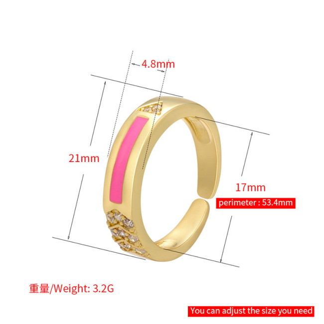 RM1237 18k gold plated brass multi colored enamel CZ diamond pave adjustable cuff Rings