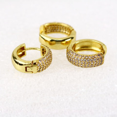 EC1535  Hot Sale Thick  Wide 18k Gold Plated CZ Zircon micro pave ball hoop huggie earrings jewelry for women