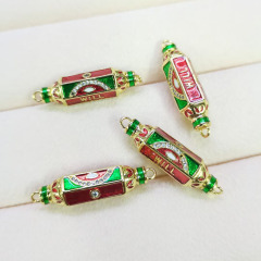 CZ8431 CZ Micro Pave Colorful Enamel Evil Eyes Tube Spacer Connector Will Word on Hexagon Shape Spacer Beads for Jewelry Making