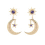 EM1108 Beautiful Crystal Pave Gold Moon Crescent and Star Earrings for Women