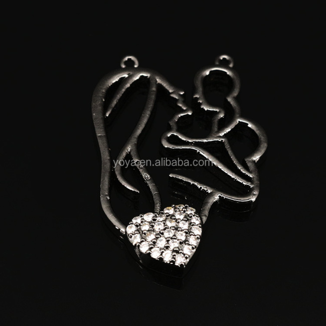 CZ7311 Fashion CZ micro pave Mom hold babay pendant,Cubic zirconia heart crystal pendant.