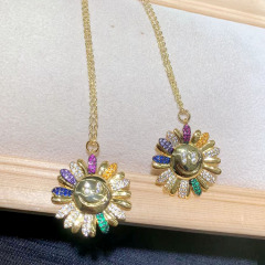 NZ1243 Fashion 18k Gold Plated CZ Pave Smiley Daisy Sunflower Flower Pendant Stainless Steel Chain Necklace