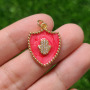 CZ840118k Gold Plated Micro Pave CZ Hamsa Hand On Enamel Colorful Shield Shape Pendants