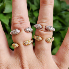 RM1155 New Arrival Fashion Copper with Cubic Zircon Women Rings,Trendy Brass with CZ Double Snake Head Ladies Rings