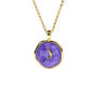 NM1233 Dainty Gold Enamel Heart Lightning Bolt Star Moon Medallion Coin Chain Necklace