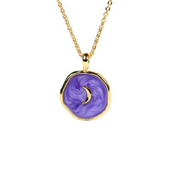 NM1233 Dainty Gold Enamel Heart Lightning Bolt Star Moon Medallion Coin Chain Necklace