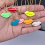 NM1189 18K Gold Plated Colored Enamel Neon Red Pink Lip Pendant Stainless Steel Chain Necklace