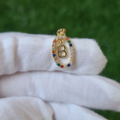 CZ8497 Fashion Dainty Rainbow Oval Initial gold plated CZ micro pave letter Charm pendant; Cubic zirconia initial Charm Pendant