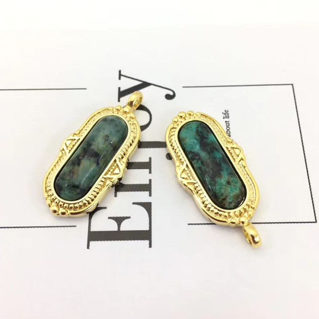 JF7300 New Chic Gold Plated Bezel Gemstone Semiprecious Stone Rectangle Bar Jewelry Pendants