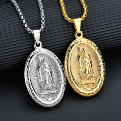 NS1122 Fashion Christian Jewelry Steel Oval Charms Pendant Necklace,Stainless Steel Gold Plated The Virgin Mary Men Necklace