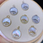 CZ8121Dainty White Shell cz micro pave Disc charm Pendants, Zircon Paved Star Crescent Heart, Cross ,Smile,Girls Mary Charms