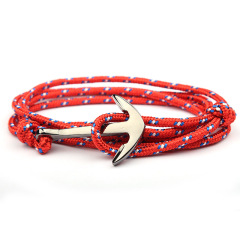 BM3009 fashion stainless steel  terylene cord / polyester fibre rope with steel anchor connector wrist men's bracelet