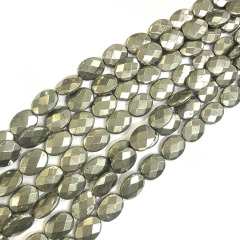PB1149 Natural faceted pyrite oval loose beads