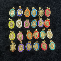 JS1613 18k Gold Plated brass metal rainbow enamel Jesus the mother virgin of Mary charms Pendant JS1613 18k Gold Plated brass metal rainbow enamel Jesus the mother virgin of Mary charms Pendant