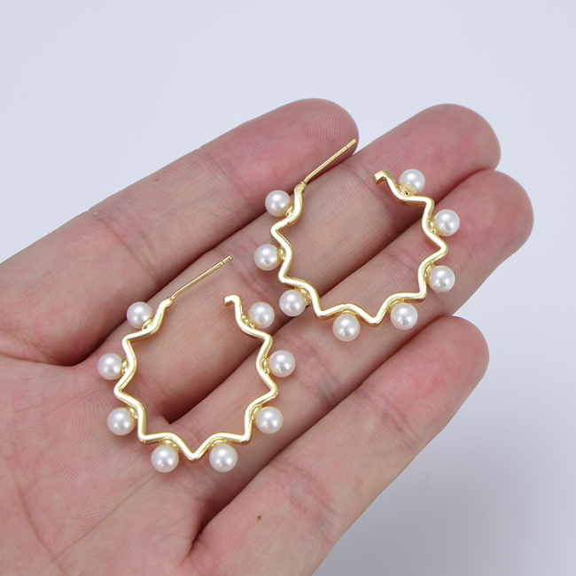 EP1009 Hot Sale Pearl Pave 18k Gold Plated Star Heart Circle C Geometric Hoop Earrings for Women Ladies
