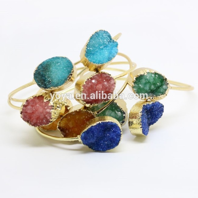BRH1434 Fashion Gold Electroplated Druzy Drusy Cuff Bracelet Bangle