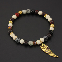 BRW4225 Fashion stone beaded Gold Angel Wing Charm Bracelet