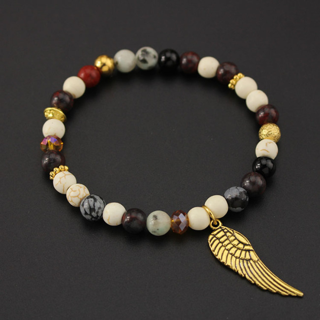 BRW4225 Fashion stone beaded Gold Angel Wing Charm Bracelet