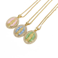 NZ1335 18k Gold Pink Blue Green Shell CZ Micro Pave Our lady of Guadalupe necklace, religious jewelry, Virgin Mary Necklace