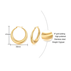ES1074 Fashion Women Jewelry Thick Stainless Steel Gold Hoop Earrings Chunky Steel Hoop  for Ladies Earring