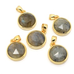 JF7284 New Dainty Faceted Natural Semiprecious Stone Round Pendants,Gold Bezel Faceted Gem Coin Pendant