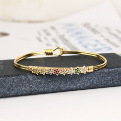 BA1022 Popular Womens Fashion Bling Gold plated Diamond CZ Micro Pave Star Copper Bangles Jewelry