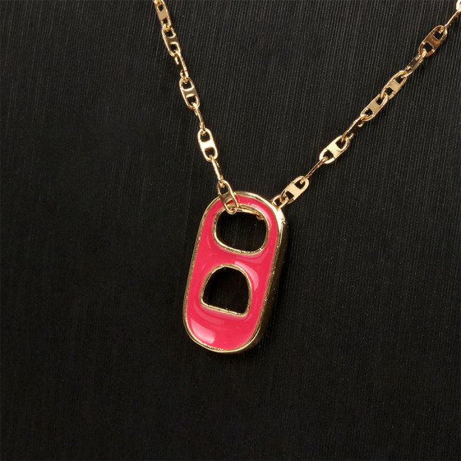 NM1222 Gold Enamel Soda Cap Pop Tab Charm, Pull Tab Gold Can Tab Pendant Chain Necklace