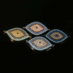 CZ7020 Rose Gold Evil Eye Connector Charm, Blue CZ Micro Pave Evil Eye Charm For Jewelry Making