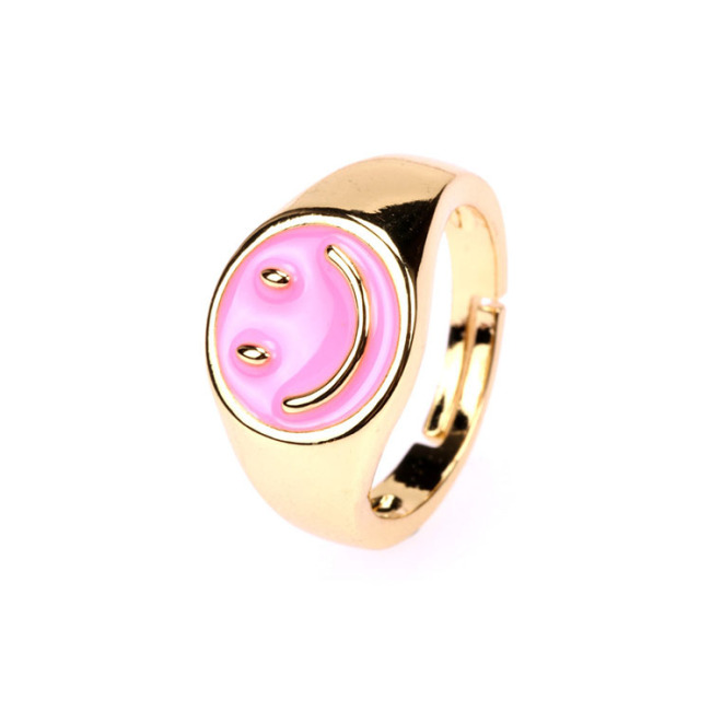 RA1009 Hot Selling Enamel 18k Gold Plated Smiley Happy Face Signet Adjustable Rings for Ladies