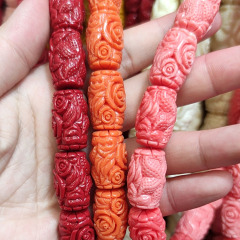 GP0926 Fashion Yoga Mala Necklace Focal Guru Beads carved starfish and floral flower pink red orange Cylindrical Tube beads