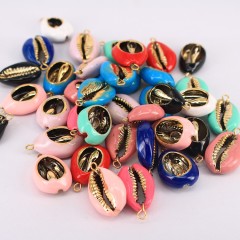 JF7314  Gold Plated Multicolor Enameled Cowry Shell ,Enamel Coated Cowrie Shell Charm Pendants