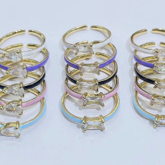 RM1209 Chic Dainty Mini Simple Rainbow Enamel Bling Crystal Gold Plated Oval Eye Diamond CZ Bezel Rings for Women Ladies