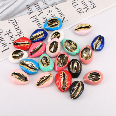 JF8704 Popular Colorful Cowry Charm Bracelet Jewelry Supplies  Gold Plated Multicolor Enameled Natural Cowrie Shell Charms