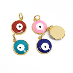 JS1599 New Autumn Jewelry Supplies Rainbow Multi Colored Enamel 18k Gold Evil Eyes Round Disc Charm Pendants