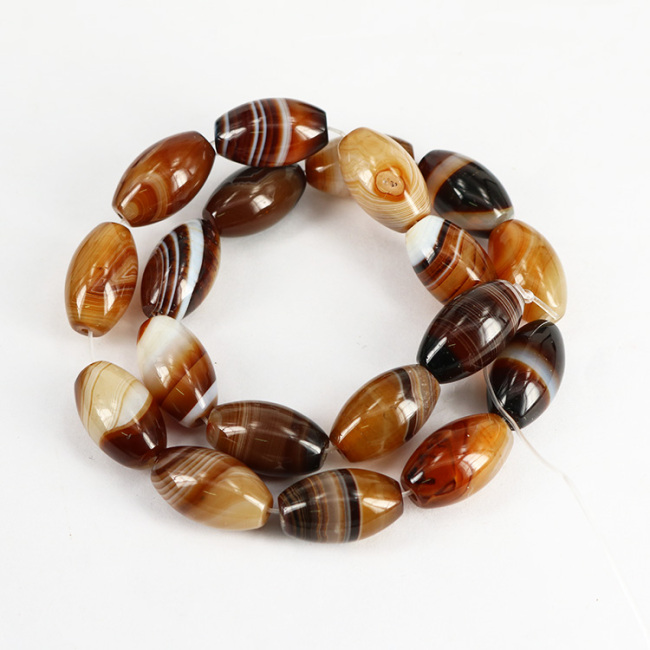 AB0710 Natural brown banded striped agate drum beads