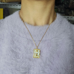 NZ1275 Gold Plated CZ Pave Shell Tarot Card Necklace,Star strength Sun Moon Symbolic Necklace Tarot Card Jewelry Mystic Jewelry