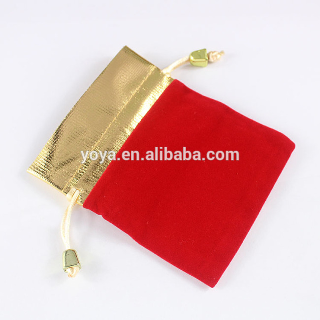 BP0705 Fashion Gold and Red Jewelry Velvet Pouches Gift Bags, Drawstring Gift Bag Pouches