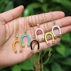 NZ1186 18k Gold Plated CZ Paved Enamel Rainbow Horseshoe Horse Shoe Pendant Chain Necklace NZ1186 18k Gold Plated CZ Paved Enamel Rainbow Horseshoe Horse Shoe Pendant Chain Necklace