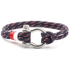 BM3007 Fashion stainless steel terylene cord men's bracelet, polyester fibre with steel horseshoe connector wrist rope bracelet