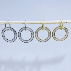 EC1796 2021 Womans Fashion Gold Plated Clear CZ Baguette Micro Pave Circle Donut Dangle Charm Huggies Hoop Earrings