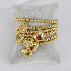 BC1380 Fashion dainty chic 4mm tiny 18k gold ball beaded elastic bracelet with love mama heart charm for Ladies