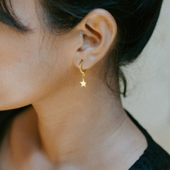 EI1001 Popular Dainty 18k Gold Plated 925 Sterling Silver Jewelry Star Dangle Charm Huggie Earrings