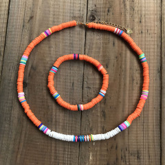 S11044 Chic Polymer Clay Heishi Beaded Surfer Necklace and Bracelet Jewelry Set