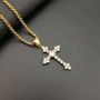 NS1142 hiphop stainless steel cross pendant necklace, fashion 18K gold steel box chain with prayer cross men necklace